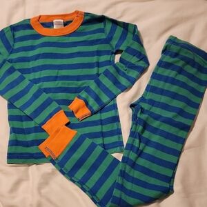 Hanna Andersson Blue and Green Striped Pajama Set with Orange Trim
